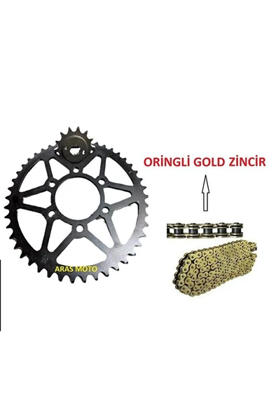 Hyosung Gv 250 Zincir Dişli Seti A Kalite Oringli Gold Sarı Zincirli 2004-2015  ARASMOTO ürün görseli 1