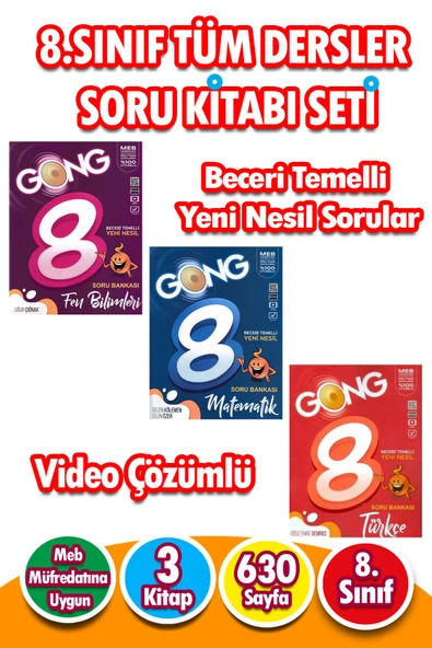 LGS Hazırlık 8.Sınıf Matematik - Türkçe - Fen Bilgisi Soru Bankası Seti - 3 Kitap - 630 Sayfa ürün görseli 1