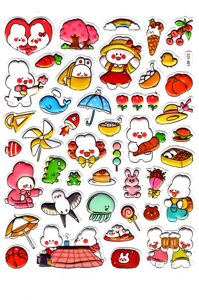 Sticker Kabartmalı Stiker Defter Planlayıcı Etiket (Ldd023)-24x19cm - Neşeli Tavşanlar ürün görseli 1