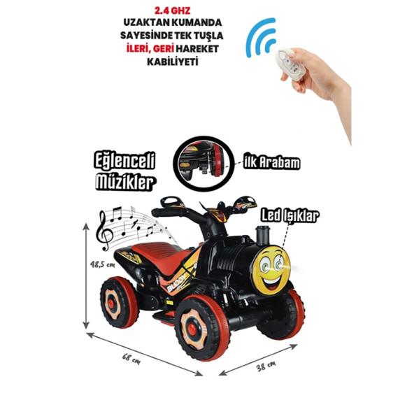 UJ Toys Thomas Kumandalı Akülü Araba  Tren Atv 2-4 Yaş Siyah ürün görseli 1