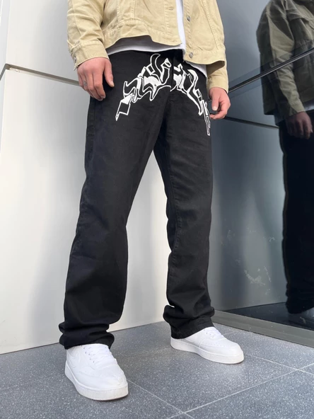 Premium Designer Words Baggy Kot Pantolon ürün görseli 1
