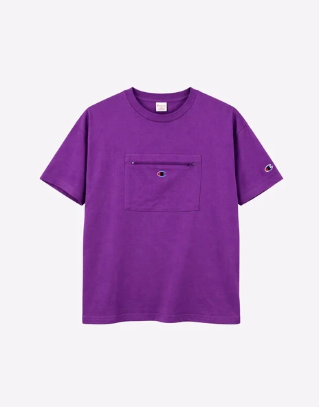 Champion Ön Cep Oversize Erkek T-Shirt Mor ürün görseli 1