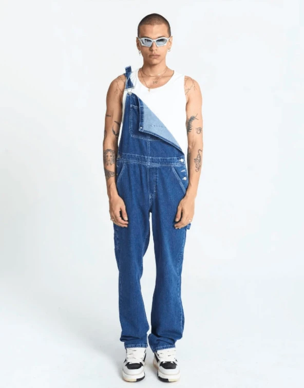 Premium Baggy Fit Kot Tulum Salopet Mavi ürün görseli 1