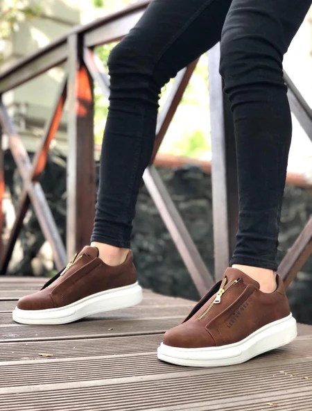 BA0310 BOA Kalın Yüksek Taban Fermuarlı Taba Beyaz Erkek Ayakkabı ürün görseli 1