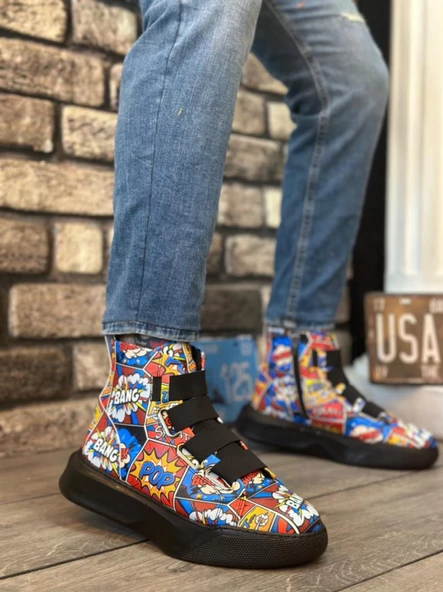 BA0142 Bantlı Erkek Yüksek Taban Popart Model Spor Bot ürün görseli 1