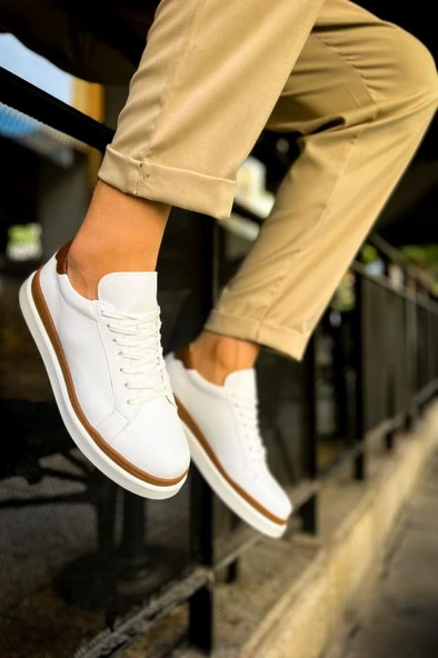 CH979 Santoni GBT Spor Erkek Ayakkabı BEYAZ/TABA ürün görseli 1
