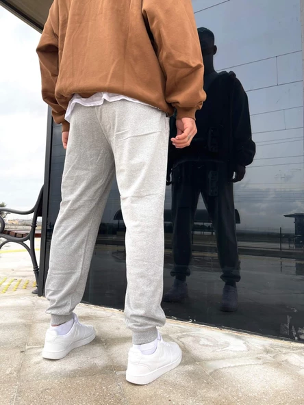 Unisex Şardonlu Eşofman Altı - Gri - Resim 4