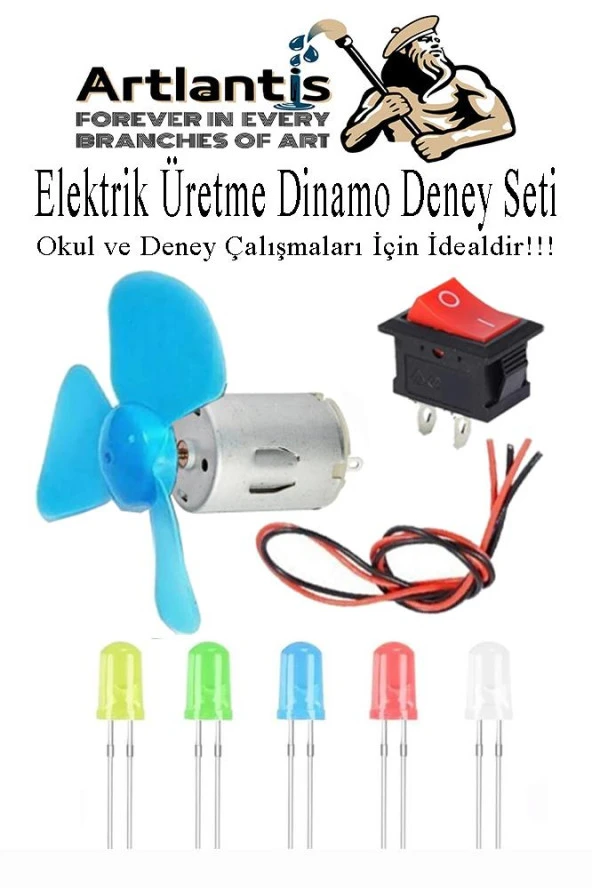 Dinamo Deney Seti 1 Paket Rüzgar Enerjisinden Elektrik Üretme Deney Seti Dinamo Açma Kapama Anahtarı Mantar Led Ampul ürün görseli 1