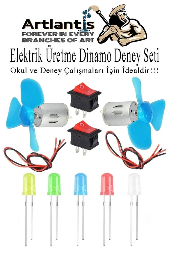 Dinamo Deney Seti 1 Paket Rüzgar Enerjisinden Elektrik Üretme Deney Seti Dinamo Led Ampul Açma Kapama Anahtarı Mantar ürün görseli 1
