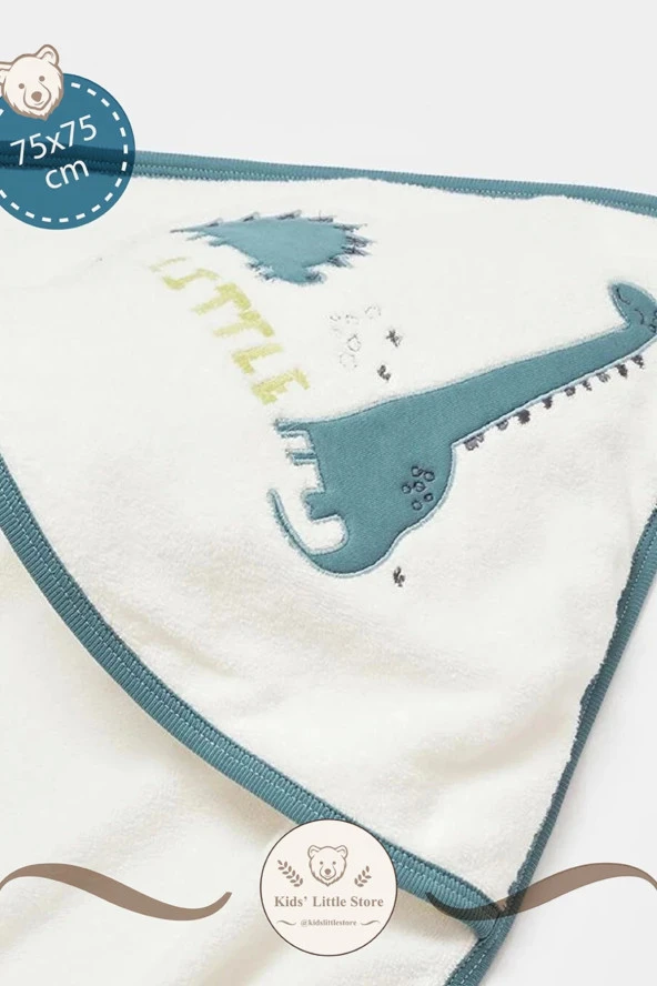 Little Dinosaur Gri Petrol Keseli Havlu Set %100 Organik (Pamuk 75x75cm) ürün görseli 1