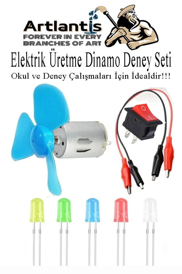 Dinamo Deney Seti 1 Paket Rüzgar Enerjisinden Elektrik Üretme Deney Seti Krokodil Kablo Dinamo Açma Kapama Anahtarı Mantar Led Ampul ürün görseli 1