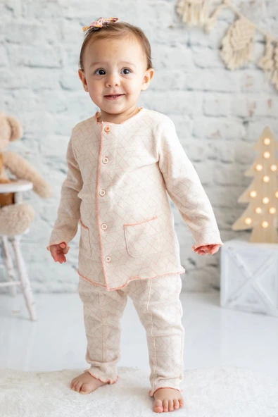 Pembe Ekru %100 Pamuk Hırka Pantolon Takım (3-24 Ay) ürün görseli 1