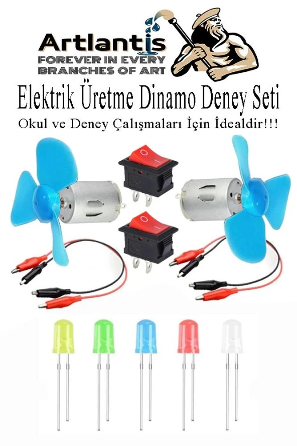 Dinamo Deney Seti 1 Paket Rüzgar Enerjisinden Elektrik Üretme Deney Seti Dinamo Krokodil Kablo Açma Kapama Anahtarı Mantar Led Ampul ürün görseli 1