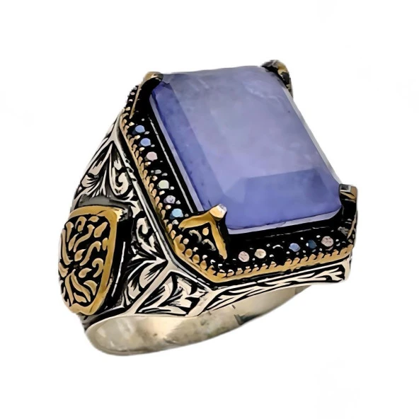Paraiba ve SiyahZirkon Taşlı Gümüş Yüzük 240053178G22Y ürün görseli 1