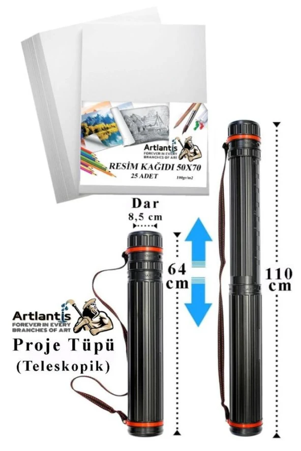 Proje Tüpü Dar 1 Adet 50x70 cm Resim Kağıdı 25 Adet Bozuka Proje Tüpü Silindir Proje Tüpü ürün görseli 1
