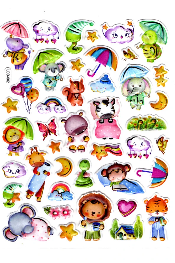 Sticker Kabartmalı Stiker Defter Planlayıcı Etiket (Ldd002)-24x19cm - Şemsiyeli Hayvanlar ürün görseli 1