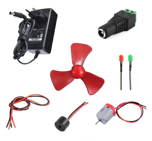 Adaptörlü Motor Pervane Buzzer Led Elektrik Deney Seti - Öğrenci Elektrik Devresi ürün görseli 1
