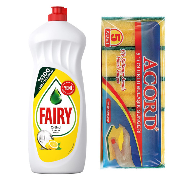 Fairy 650 Ml Sıvı Bulaşık Deterjanı + Acord 5'li Bulaşık Süngeri ürün görseli 1