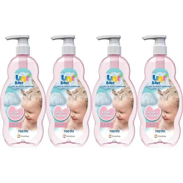 Uni Baby Bebek Kolay Tarama Saç ve Vücut Şampuanı 700ML (Pompalı) (4 Lü Set) ürün görseli 1