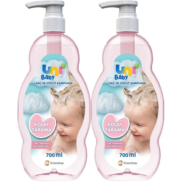 Uni Baby Bebek Kolay Tarama Saç ve Vücut Şampuanı 700ML (Pompalı) (2 Li Set) ürün görseli 1