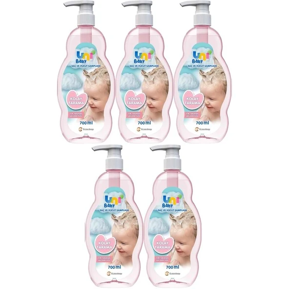 Uni Baby Bebek Kolay Tarama Saç ve Vücut Şampuanı 700ML (Pompalı) (5 Li Set) ürün görseli 1