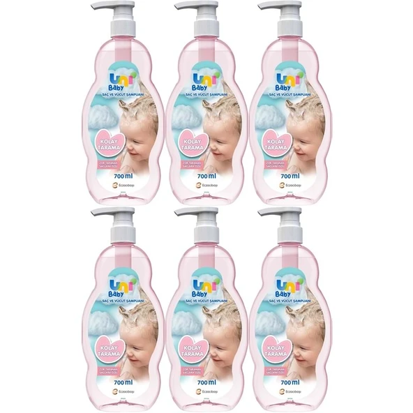 Uni Baby Bebek Kolay Tarama Saç ve Vücut Şampuanı 700ML (Pompalı) (6 Lı Set) ürün görseli 1