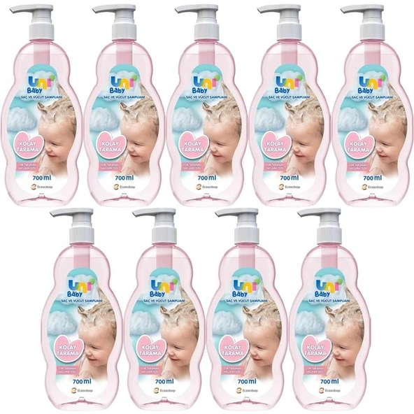 Uni Baby Bebek Kolay Tarama Saç ve Vücut Şampuanı 700ML (Pompalı) (9 Lu Set) ürün görseli 1