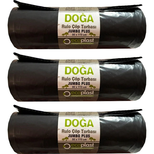 Ecoplast Jumbo Boy Siyah Çöp Torbası Poşeti - 700 Gr. - 90 Litre - 80 x 110 Cm / 10 Adetlik 3 Rulo ürün görseli 1