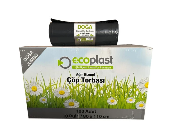 Ecoplast Jumbo Boy Siyah Çöp Torbası Poşeti - 700 Gr. - 90 Litre - 80 x 110 Cm / 10 Adetlik 10 Rulo ürün görseli 1