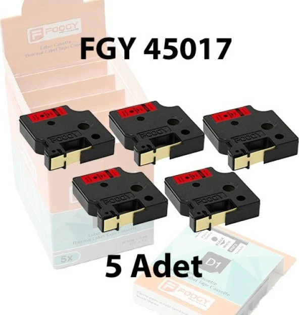Foogy Dymo D1 Muadili Etiket Plastik Kırmızı - 12 mm x 7 mt - 45017 - Eko Paket 5'li ürün görseli 1