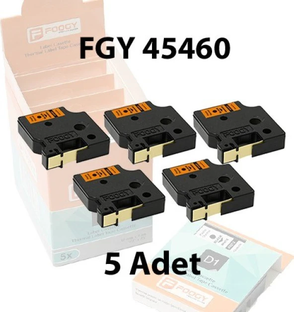 Foogy Dymo D1 Muadili Etiket Plastik Turuncu - 12 mm x 7 mt - 45460 Eko Paket 5'li ürün görseli 1