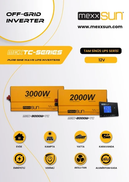 Mexxsun 12V Volt - 2000W Watt Ats Ups Şarjlı Tam Sınüs Inverter ( Ekranlı ) ürün görseli 1