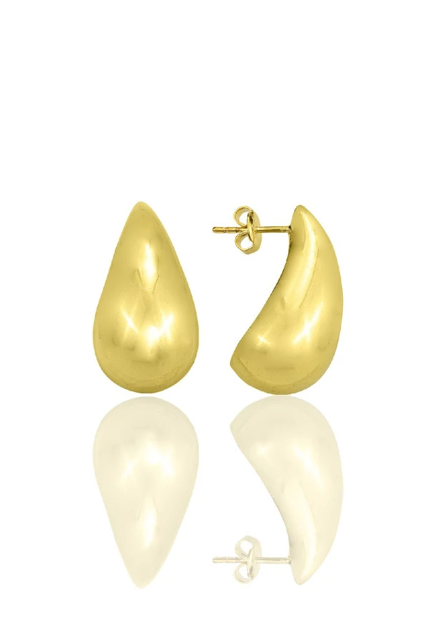 Gümüş Altın Yaldızlı küçük Bottega İtalyan Gözyaşı Damla Küpe SGTL12416GOLD ürün görseli 1