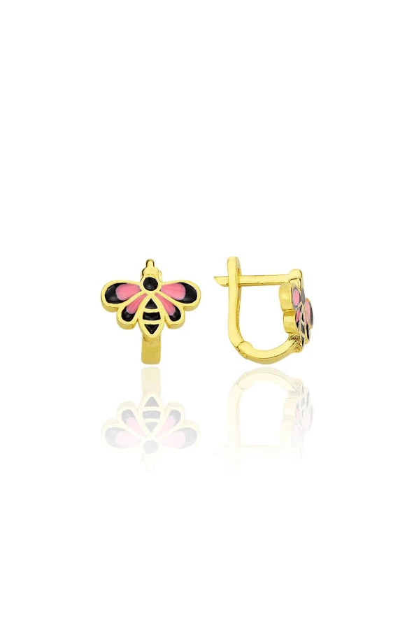 Gümüş altın yaldızlı mineli arı modeli çocuk küpesi SGTL12419GOLD ürün görseli 1