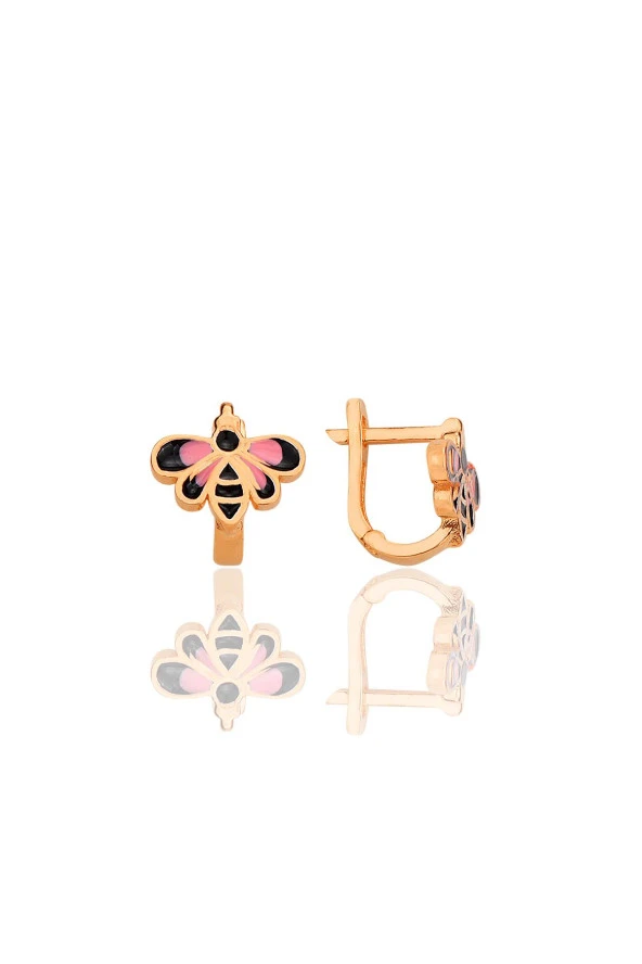 Gümüş rose mineli arı modeli çocuk küpesi SGTL12419ROSE ürün görseli 1