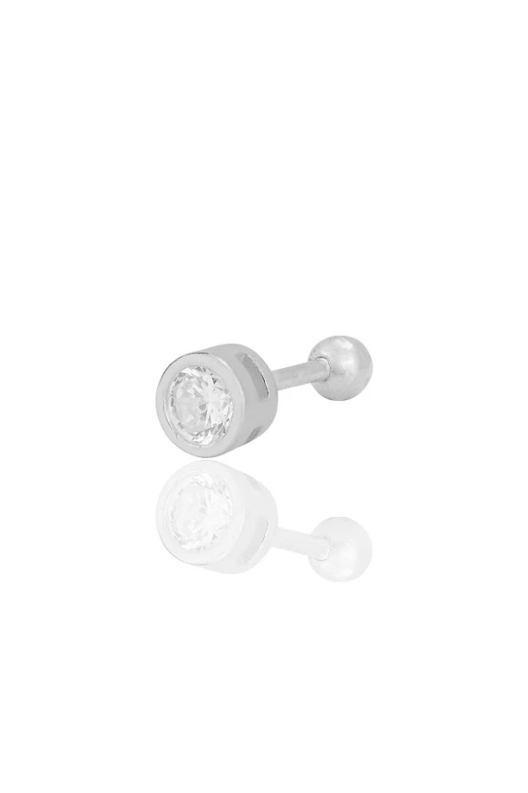 Gümüş rodyumlu zirkon tek taş 5 mm Tragus helix Piercing küpe SGTL12420RODAJ ürün görseli 1