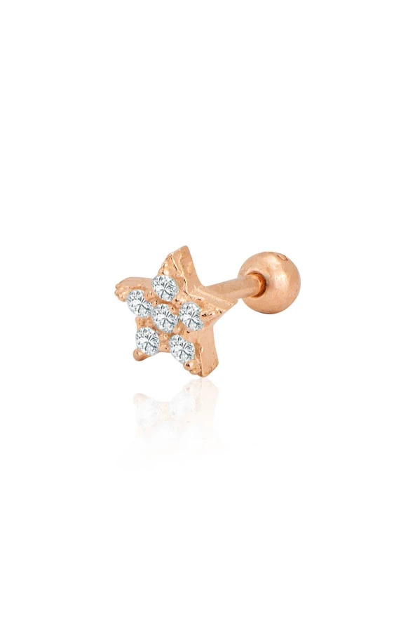 Gümüş rose zirkon taşlı yıldız Tragus helix Piercing küpe SGTL12422ROSE ürün görseli 1