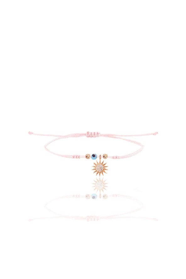 Gümüş rose zirkon taşlı nazarlı güneş  pembe ipli şans bileklik SGTL12471ROSE ürün görseli 1