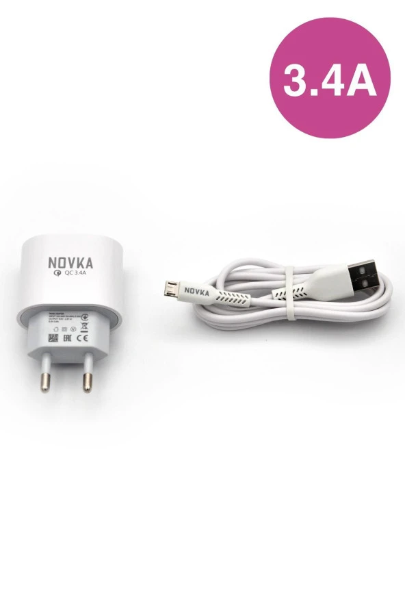 Micro & USB Girişli 3.4 A Şarj Cihazı 1 Metre Kablo + Adaptör Takım Samsung Huawei Modellerle Uyumlu ürün görseli 1