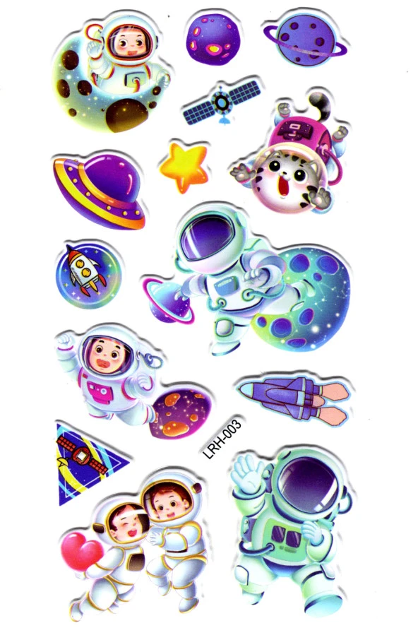 Sticker Kabartmalı Stiker Defter Planlayıcı Etiket (Lrh003)-17x9 cm- Kedi ve Astronot ürün görseli 1