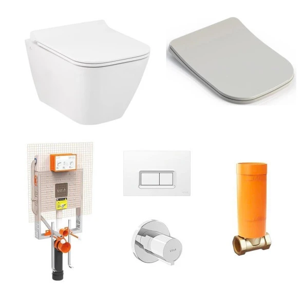 Seramiksan Saturn Rim-Out (Kanalsız) Asma Klozet + VitrA Gömme Rezervuar + Yavaş Kapanır Kapak Set ürün görseli 1
