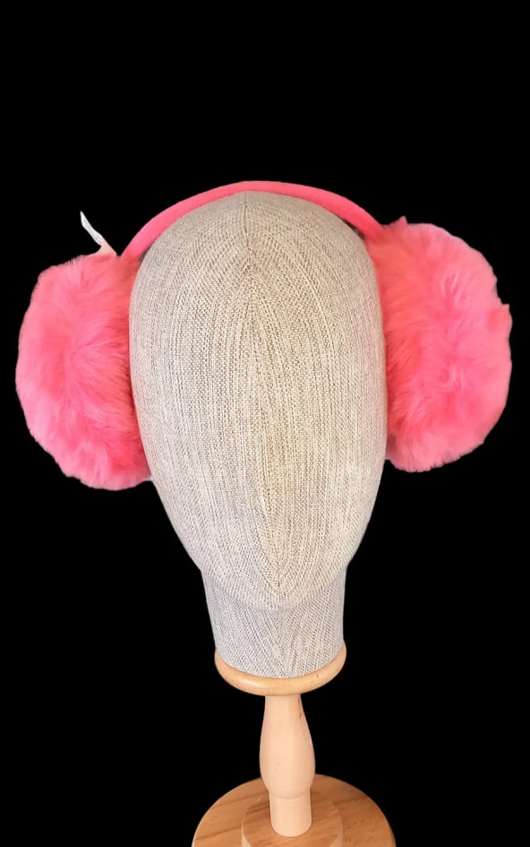 çocuk kışlık peluş kulaklık 7-14 yaş koyu pembe renk ürün görseli 1