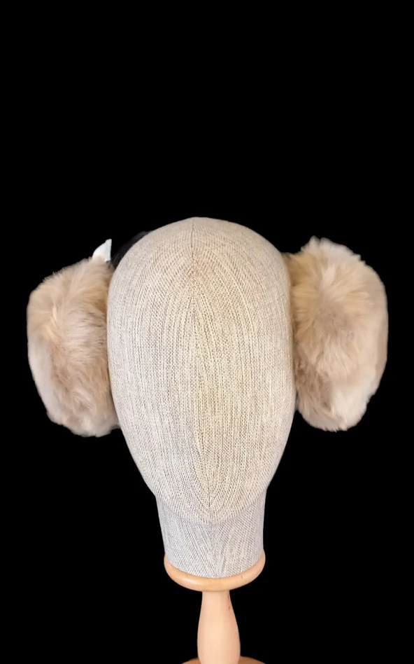 çocuk kışlık peluş kulaklık 7-14 yaş koyu bej rengi ürün görseli 1