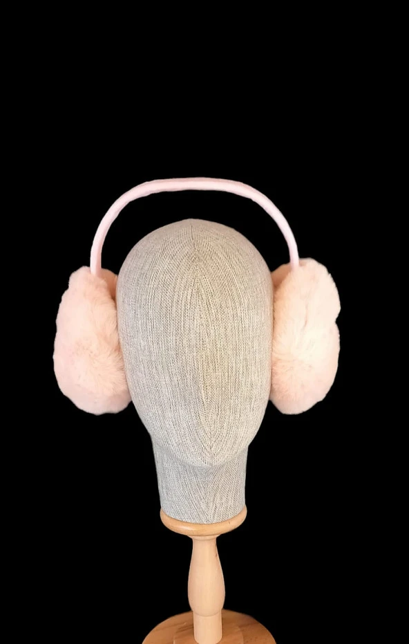 kışlık koruyucu peluş kulaklık pembe renk katlanabilir ürün görseli 1
