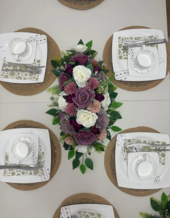Nettenevime Yapay Çiçek Yemek Masası Çiçeği Mor Pastel Şakayık Gül Yapay Masa Çiçeği ürün görseli 1