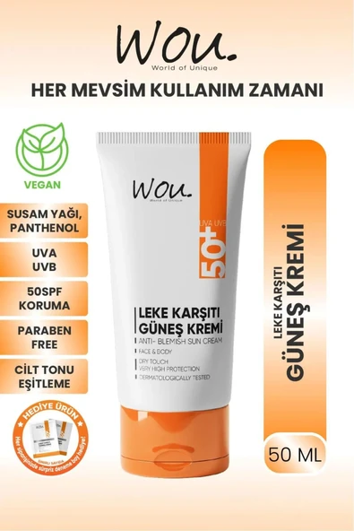 WOU World of Unique Wou Leke Karşıtı Yüksek Koruma Güneş Kremi Spf50 50 ml ürün görseli 1