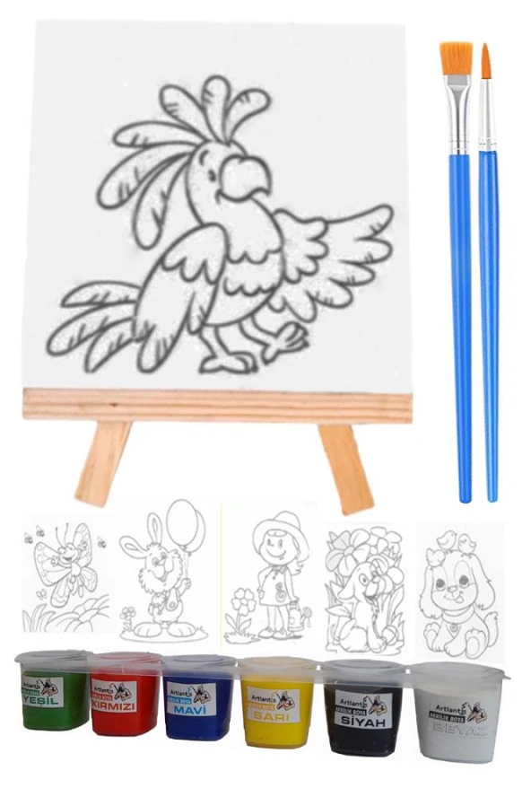 Mini Boyama Seti 6 Farklı Model 15x15cm Kompozit Plaka 6 Renk Akrilik Boya Mini Şövale Seti Fırça ürün görseli 1