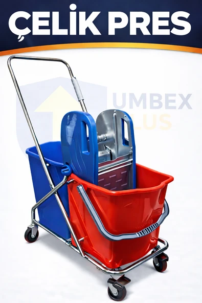 Umbex Plus Çift Kovalı Çelik Presli Paspas,Temizlik Arabası (ÇELİK PRES) ürün görseli 1