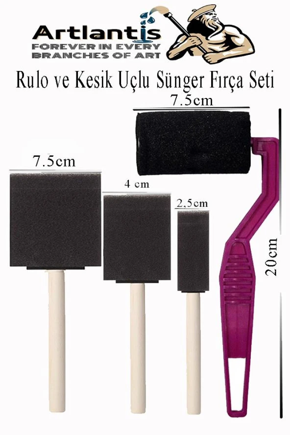 Rulo ve Kesik Uçlu 4 lü Sünger Fırça Seti 1 Paket Akrilik Boya Yağlı Boya Guaj Boya Sulu Boya Sanatsal ürün görseli 1