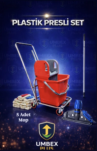 Umbex Plus Tek Kovalı Krom Temizlik Arabası Ve Paspas Arabası Temizlik Seti Plastik + Islak Mop Seti. ürün görseli 1